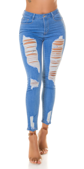 Hoge taille skinny jeans ripped push up effect blauw